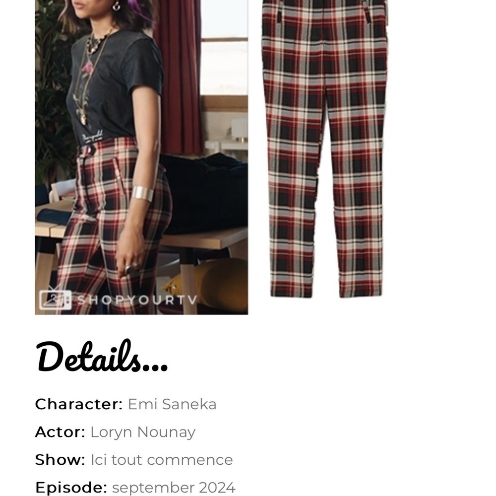 H&M red black tartan plaid check high rise twill ankle pants Sz 8
